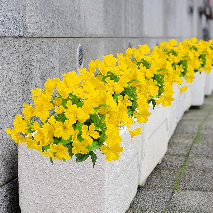 Fake Plants Artificial Flower Outdoor Plastic Flowers for Outdoors 15.7"Artificial Azalea Flowers Fake Flowers Artificial Plants Outdoor Flower Artificial For Decor Silk Flowers ((Yellow）4pcs