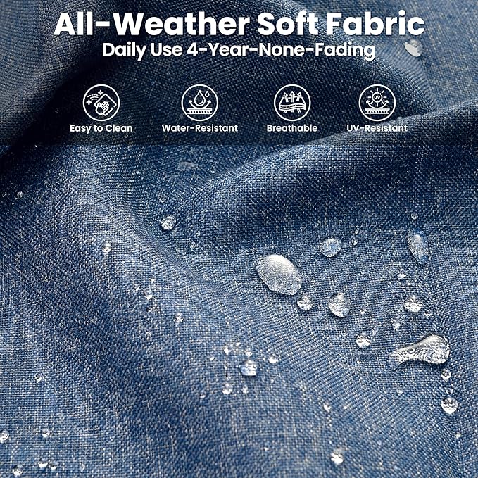 ovios 5 Pieces Patio Furniture Set, Outdoor Wicker Sofa Couch with Swivel Chairs Solar Lights Table, All Weather High Back Modern Conversation Sets, Grey Rattan, Denim Blue