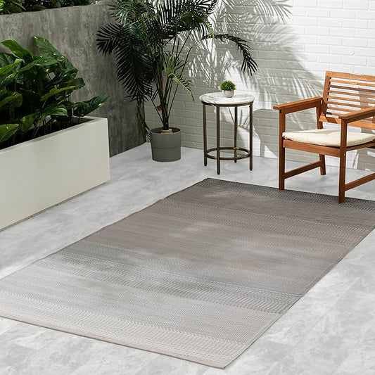 Fab Habitat Outdoor Rug - Waterproof, Fade Resistant, Crease-Free - Premium Recycled Plastic - Neutral Ombre - Patio, Deck, Porch, Balcony, Laundry Room - Big Sur - Ash - 4 x 6 ft