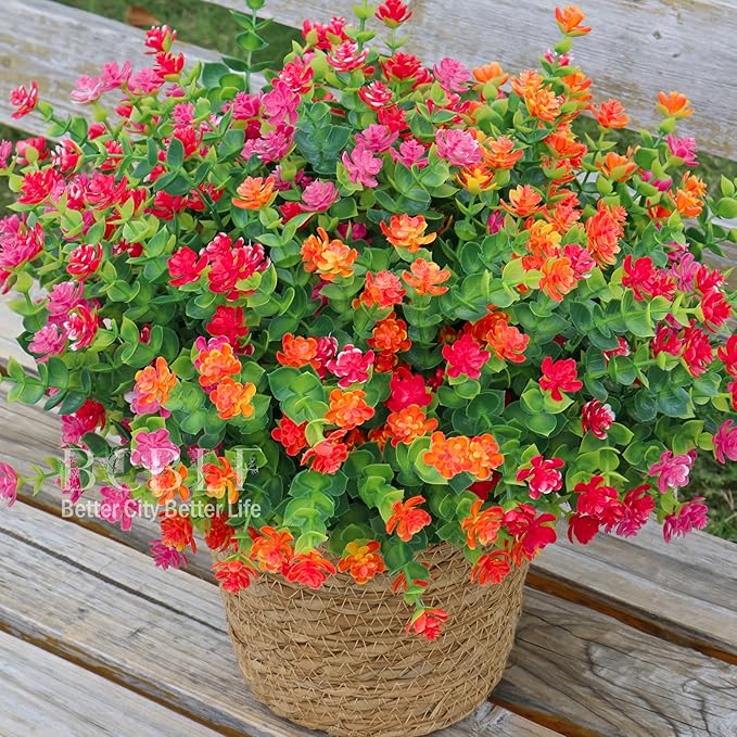 Artificial Flowers for Outdoors, 12 Bundles UV Resistant Realistic Faux Plants for Outside Porch Planter, Spring Summer Home Garden Decoration