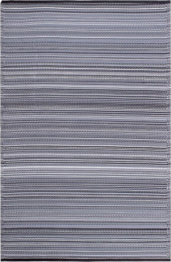 Fab Habitat Outdoor Rug - Waterproof, Fade Resistant, Crease-Free - Premium Recycled Plastic - Striped - Patio, Porch, Deck, Balcony - Cancun - Midnight - 5 x 8 ft
