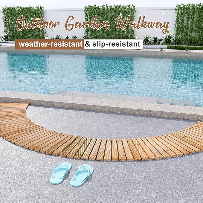 FILWH Wooden Garden Pathway Outdoor Roll-Out Walkway Weather-Resistant Fir Wood Curved or Straight Boardwalk Decorative Garden for Backyard,Beach,Wedding Party Pathways (Natural, 6FT Curved)