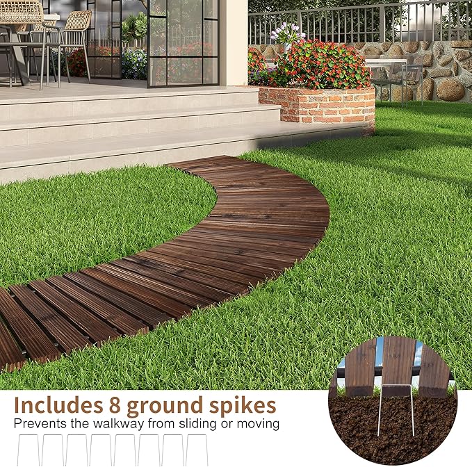 FILWH Wooden Garden Pathway Outdoor Roll-Out Walkway Weather-Resistant Fir Wood Curved or Straight Boardwalk Decorative Garden for Backyard,Beach,Wedding Party Pathways (Carbonized, 6FT Curved)