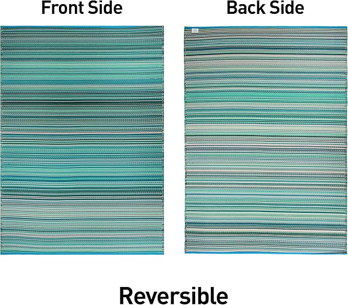 Rugshop Contemporary Stripe Reversible Crease-Free Waterproof Premium Recycled Plastic Outdoor Rugs for Patio,Backyard,RV,Deck,Picnic,Trailer,Beach,Camping Blue 3' x 5'