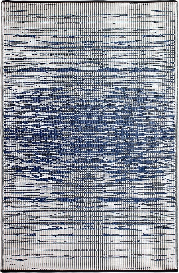 Fab Habitat Outdoor Rug - Waterproof, Fade Resistant, Crease-Free - Premium Recycled Plastic - Distressed Abstract - Porch, Deck, Balcony, Mudroom, Laundry Room, Patio - Brooklyn - Blue - 3 x 5 ft
