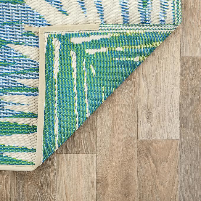 Rugshop Tropical Floral Reversible Crease-Free Waterproof Premium Recycled Plastic Outdoor Rugs for Patio,Backyard,RV,Deck,Picnic,Trailer,Beach,Camping Rug 2' 7" X 8' Green