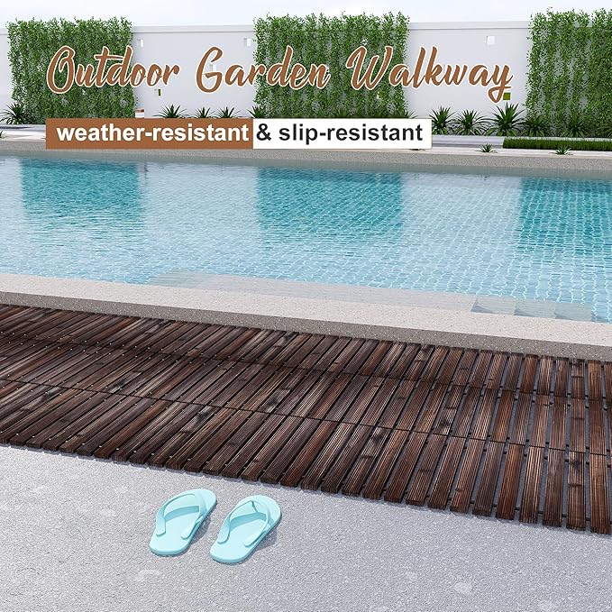 FILWH Wooden Garden Pathway Outdoor Roll-Out Walkway Weather-Resistant Fir Wood Curved or Straight Boardwalk Decorative Garden for Backyard,Beach,Wedding Party Pathways (Carbonized, 8FT Straight)