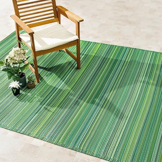 Fab Habitat Outdoor Rug - Waterproof, Fade Resistant, Crease-Free - Premium Recycled Plastic - Striped - Large Patio, Deck, Sunroom, Camping, RV - Cancun - Green - 6 x 9 ft