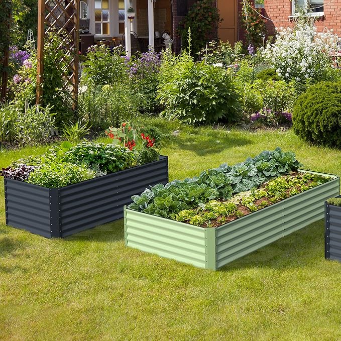 Galvanized Raised Garden Bed Box Outdoor 17" Tall Raised Garden Beds Outdoor Garden Planter Outdoor Garden Boxes Outdoor Raised Metal Raised Garden Beds for Vegetables 96"X48"X17", Mint Green
