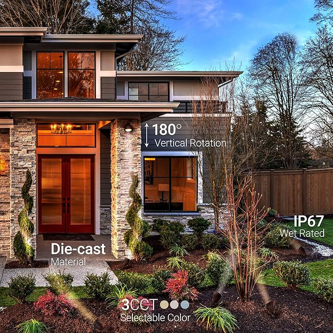 NuWatt 25W Bronze Bullet Spot Light Outdoor LED Landscape Floodlights, 3500 Lumens Bright Outdoor Light for Yard, 3000K/4000K/5000K Selectable, 1/2" Knuckle Mount, 120-277V Waterproof Flag Pole Lights