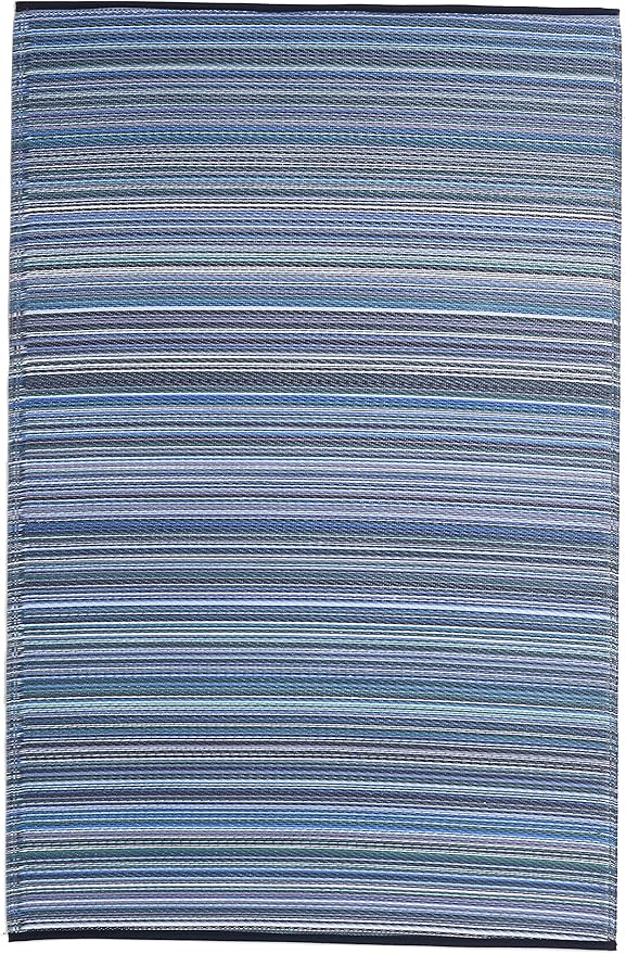 Fab Habitat Outdoor Rug - Waterproof, Fade Resistant, Crease-Free - Premium Recycled Plastic - Striped - Patio, Porch, Deck, Balcony - Cancun - Indigo - 5 x 8 ft