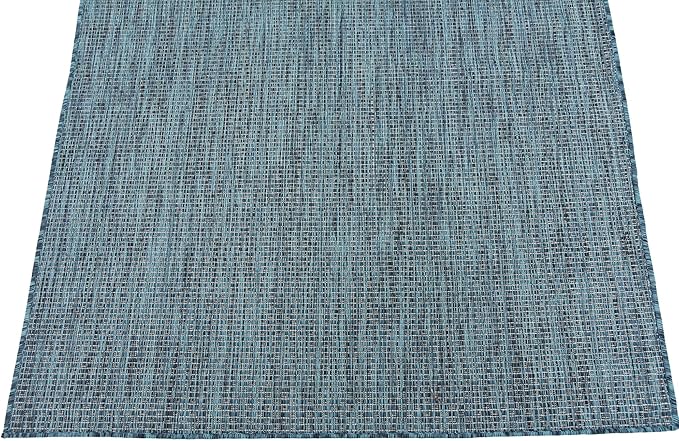 Unique Loom Collection Casual Transitional Solid Heathered Indoor/Outdoor Flatweave Area Rug (4' 1" x 6' 1" Rectangle, Teal/Navy Blue)