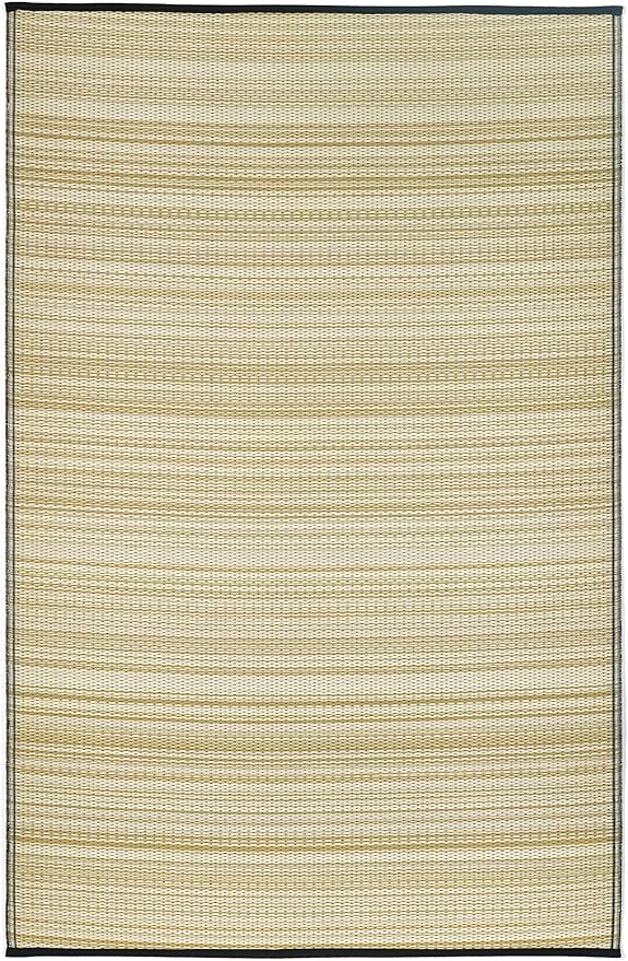 Fab Habitat Outdoor Rug - Waterproof, Fade Resistant, Crease-Free - Premium Recycled Plastic - Striped - Porch, Deck, Balcony, Mudroom, Laundry Room, Patio - Cancun Shadow - Sand & Black - 3 x 5 ft