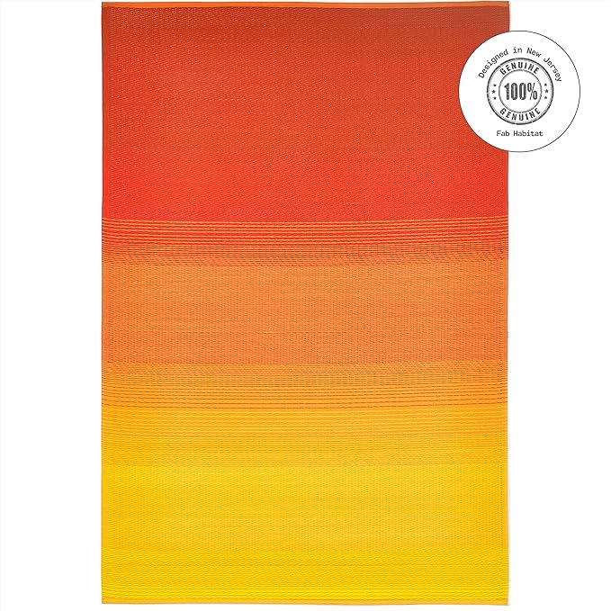 Fab Habitat Ombre Outdoor Rug - Waterproof, Fade Resistant, Crease-Free, Reversible - Premium Recycled Plastic - Patio Porch Balcony Deck - Big Sur Sunset - 8x10 ft