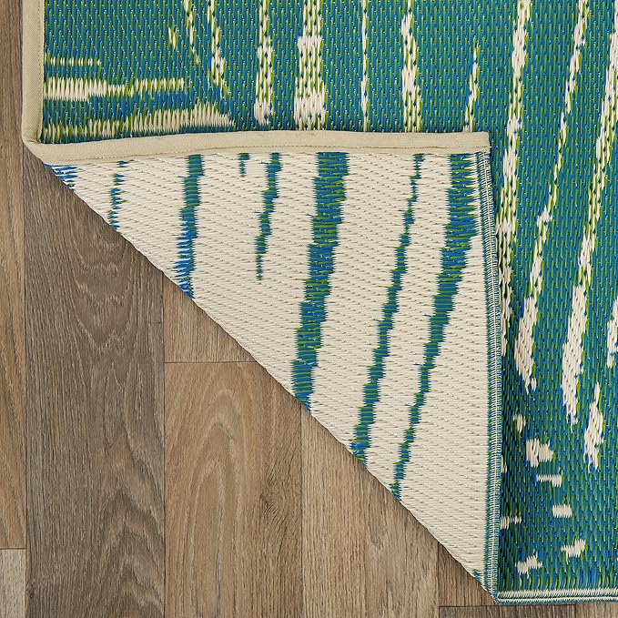 Rugshop Tropical Floral Reversible Crease-Free Waterproof Premium Recycled Plastic Outdoor Rugs for Patio,Backyard,RV,Deck,Picnic,Trailer,Beach,Camping Green 3' x 5'