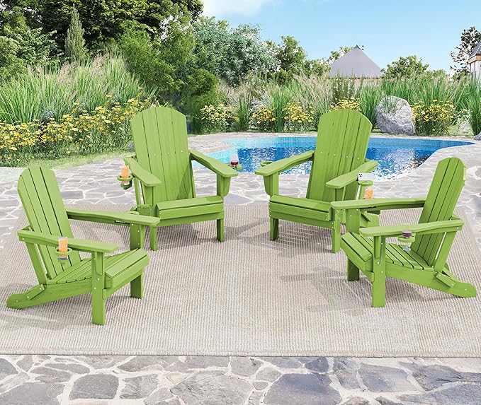 SERWALL Adirondack Chair with Cup Holders - Composite Adirondack Chairs Set of 6 HDPE Outdoor Chairs All Weather Use- Apple