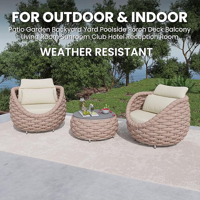 6 PCS Outdoor Accent Chair: Aluminum Woven Rope Patio Chair Modern - Cushioned Single Chair Assembled - All Weather Deck Furniture for 400lbs Porch Lanai Yard Balcony Garden Hotel, Terracotta