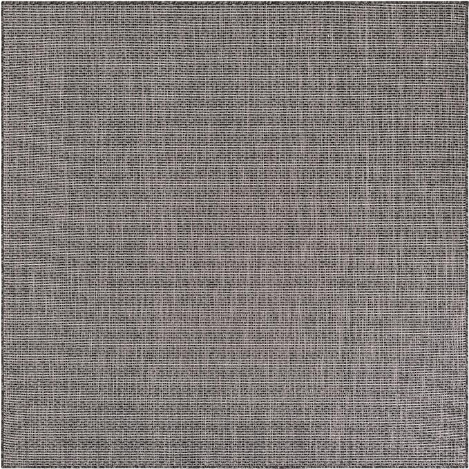 Unique Loom Outdoor Solid Collection Area Rug (6' 1" Square Black/Ivory)