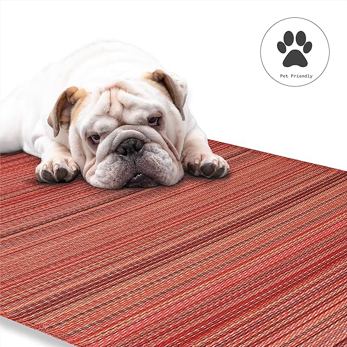 Fab Habitat Outdoor Rug - Waterproof, Fade Resistant, Crease-Free - Premium Recycled Plastic - Striped - Patio, Deck, Porch, Balcony, Laundry Room - Cancun - Sunset - 4 x 6 ft