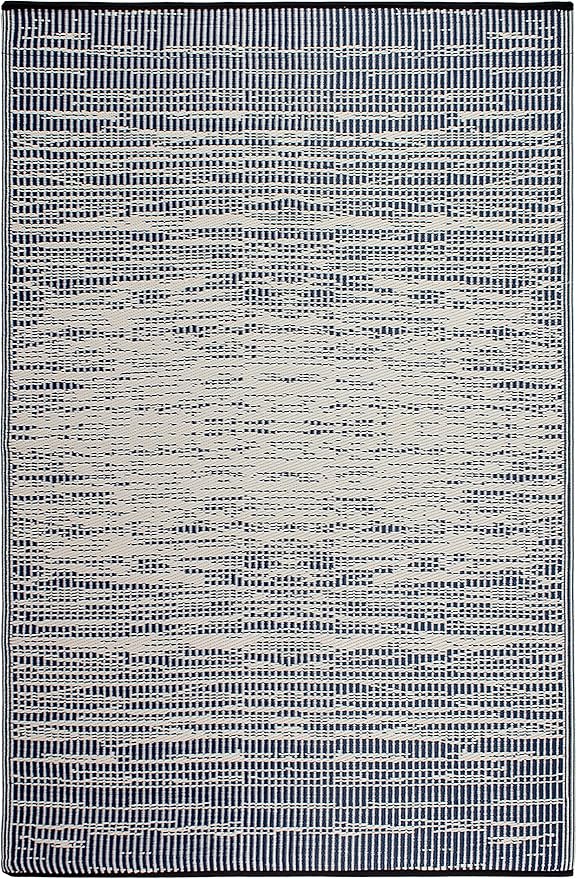 Fab Habitat Outdoor Rug - Waterproof, Fade Resistant, Crease-Free - Premium Recycled Plastic - Distressed Abstract - Porch, Deck, Balcony, Mudroom, Laundry Room, Patio - Brooklyn - Blue - 3 x 5 ft