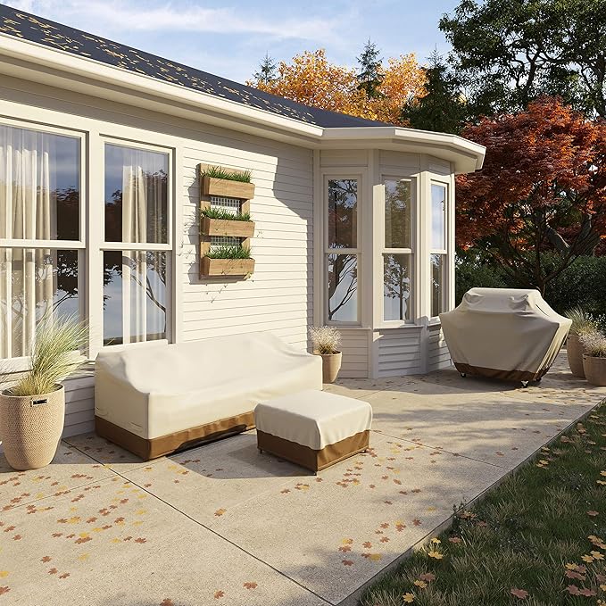 Amazon Basics Gas Grill Barbecue Cover for Outdoor, Waterproof, Anti-UV, Durable, 65 inch, Large, Beige