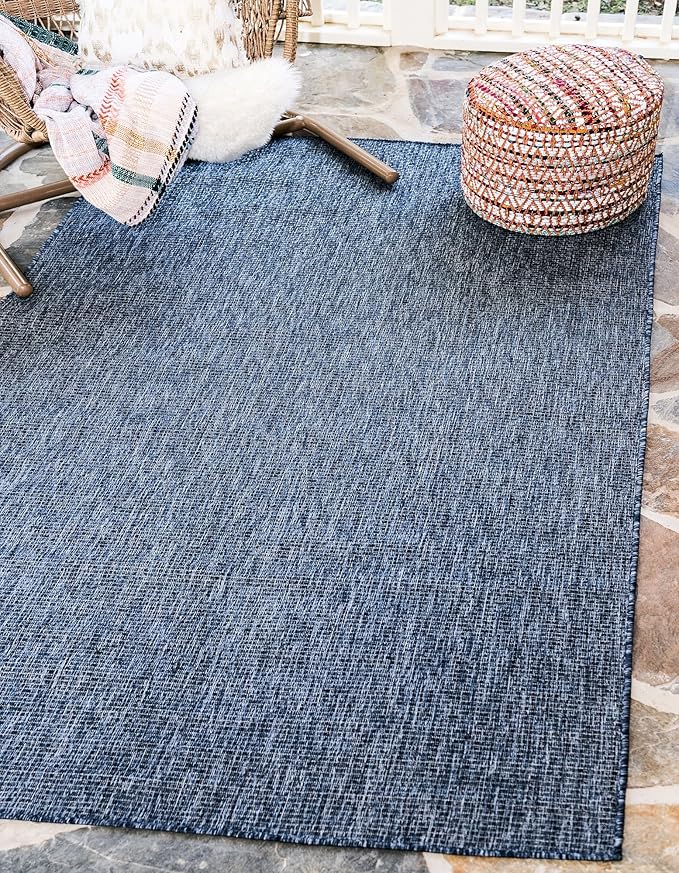 Unique Loom Collection Casual Transitional Solid Heathered Indoor/Outdoor Flatweave Area Rug (5' 3" x 8' Rectangle, Blue/Navy Blue)
