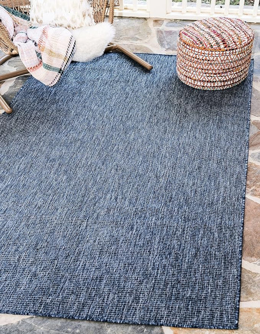 Unique Loom Collection Casual Transitional Solid Heathered Indoor/Outdoor Flatweave Area Rug (5' 3" x 8' Rectangle, Blue/Navy Blue)