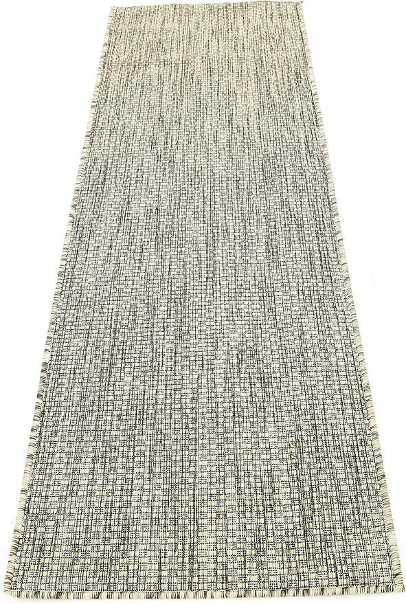 Unique Loom Collection Casual Transitional Solid Heathered Indoor/Outdoor Flatweave Area Rug (2' x 6' 1" Runner, Light Gray/Ivory)