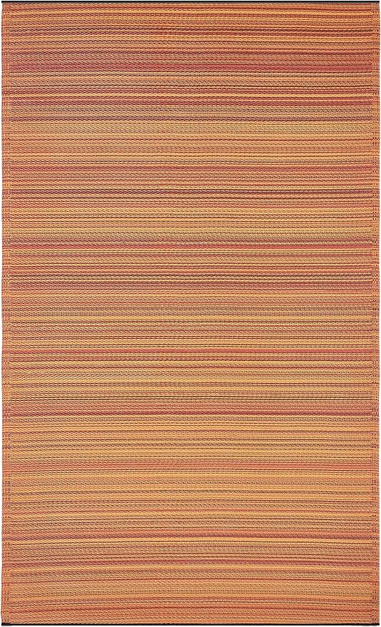 Fab Habitat Stripe Coastal Colorful Outdoor Rug - Waterproof, Crease-Free Fade Resistant, Reversible - Recycled Plastic - Patio Porch Balcony Deck Yard Garden - Cancun Terracotta - 5x8 ft