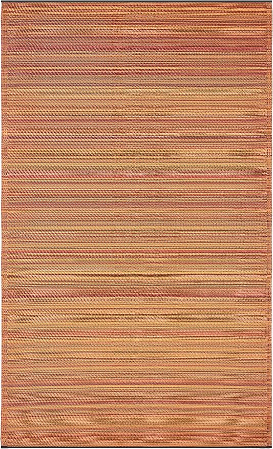 Fab Habitat Stripe Coastal Colorful Outdoor Rug - Waterproof, Crease-Free Fade Resistant, Reversible - Recycled Plastic - Patio Porch Balcony Deck Yard Garden - Cancun Terracotta - 5x8 ft