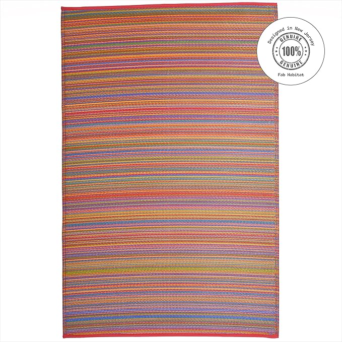 Fab Habitat Outdoor Rug - Waterproof, Fade Resistant, Crease-Free - Premium Recycled Plastic - Striped - Porch, Deck, Balcony, Mudroom, Laundry Room, Patio - Cancun - Multicolor - 3 x 5 ft