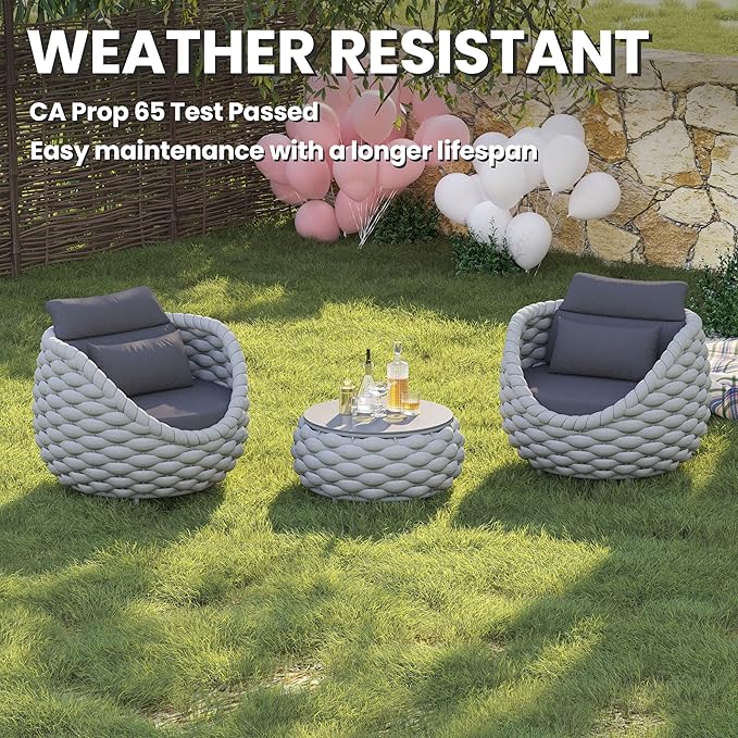 4 PCS Porch Furniture Chair: Patio Accent Chair Aluminum - Woven Rope Cushioned Armchair Assembled - Modern Lounge Single Chair - All Weather 400lbs for Deck Balcony Yard Garden Hotel Poolside