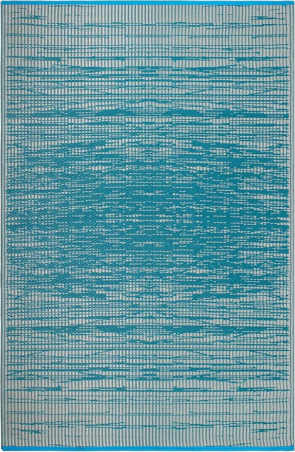 Fab Habitat Outdoor Rug - Waterproof, Fade Resistant, Crease-Free - Premium Recycled Plastic - Distressed Abstract - Porch, Deck, Balcony, Mudroom, Laundry Room, Patio - Brooklyn - Teal - 3 x 5 ft