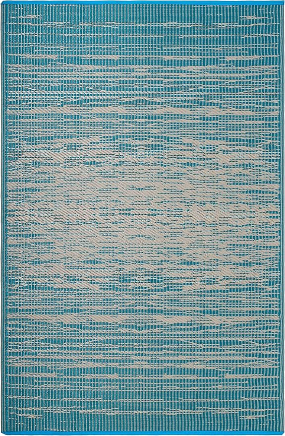 Fab Habitat Outdoor Rug - Waterproof, Fade Resistant, Crease-Free - Premium Recycled Plastic - Distressed Abstract - Porch, Deck, Balcony, Mudroom, Laundry Room, Patio - Brooklyn - Teal - 3 x 5 ft