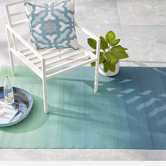 Fab Habitat Outdoor Rug - Waterproof, Fade Resistant, Crease-Free - Premium Recycled Plastic - Ombre - Porch, Deck, Balcony, Hallway, Poolside - Big Sur - Teal - 2.5 x 8 ft Runner