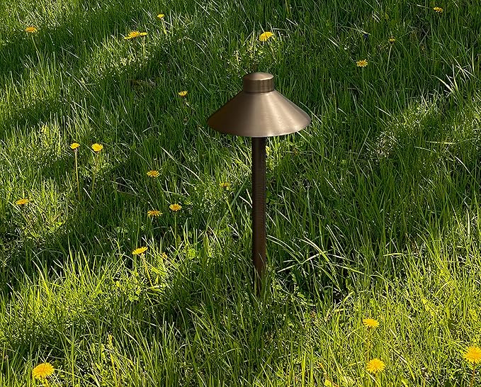 GKOLED Solid Brass Pathway Lights, Low Voltage LED Landscape Path Light, Outdoor Waterproof Accent Lighting, 12V AC/DC, 2700K Warm White, with 3W G4 LED Bulb & Large Rugged Slot Spike, 2 Pack