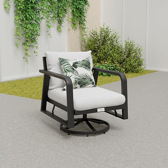 Aluminum Swivel Rocker Patio Chair Set of 1，Outdoor Rocking Chair for Porch Deck Balcony Garden (Dark Grey)