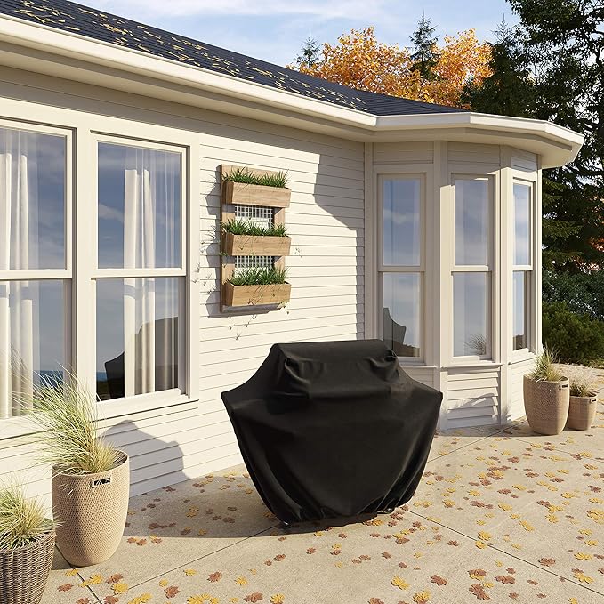 Amazon Basics Gas Grill Barbecue Cover for Outdoor, Waterproof, Anti-UV, Durable Heavy Duty, 60 inch, Medium, Black