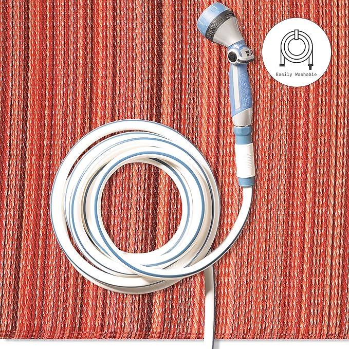 Fab Habitat Striped Outdoor Rug - Waterproof, Fade Resistant, Crease-Free, Reversible - Premium Recycled Plastic - Patio Porch Balcony Deck - Cancun Sunset - 8x10 ft