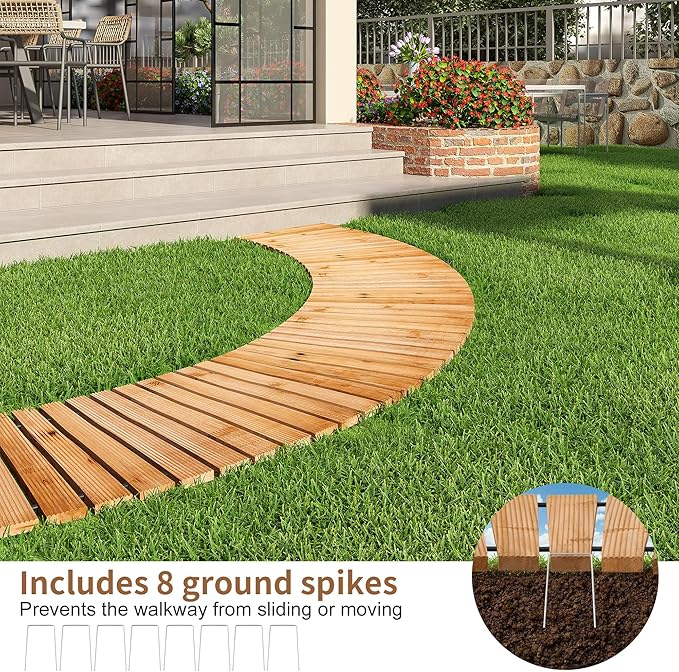 FILWH Wooden Garden Pathway Outdoor Roll-Out Walkway Weather-Resistant Fir Wood Curved or Straight Boardwalk Decorative Garden for Backyard,Beach,Wedding Party Pathways (Natural, 6FT Curved)