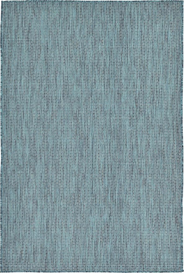 Unique Loom Collection Casual Transitional Solid Heathered Indoor/Outdoor Flatweave Area Rug (4' 1" x 6' 1" Rectangle, Teal/Navy Blue)