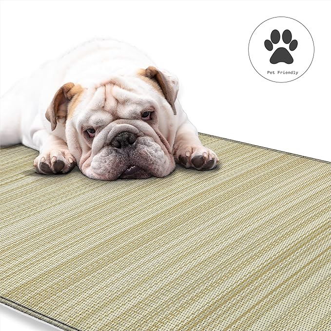 Fab Habitat Outdoor Rug - Waterproof, Fade Resistant, Crease-Free - Premium Recycled Plastic - Striped - Porch, Deck, Balcony, Mudroom, Laundry Room, Patio - Cancun Shadow - Sand & Black - 3 x 5 ft