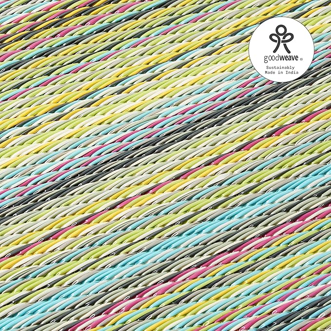 Fab Habitat Outdoor Rug - Waterproof, Fade Resistant, Crease-Free - Premium Recycled Plastic - Striped - Patio, Deck, Porch, Balcony, Laundry Room - Cancun - Candy - 4 x 6 ft