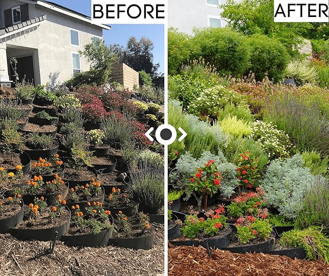 Dirt Locker Erosion Control Hillside Planters, 20-Pack-Black—DIY-Raised Garden Bed Terracing Kit for Steep Slopes, 25°-35°-Geogrid Water Retention Planting Stabilizer-Retaining Wall Compatible