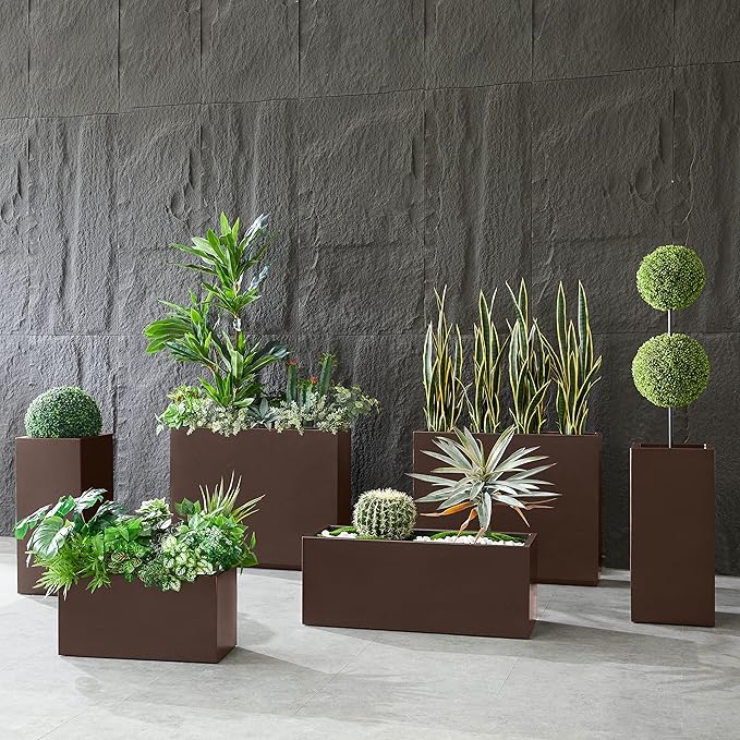 Wallowa Metallic Heavy Long and Large Outdoor/Indoor Planter Box, 38”Lx15”Wx15”H, 40Pounds, Espresso