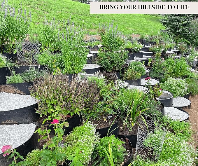 Dirt Locker Erosion Control Hillside Planters, 10-Pack-Brown—DIY-Raised Garden Bed Terracing Kit for Steep Slopes, 25°-35°-Geogrid Water Retention Planting Stabilizer-Retaining Wall Compatible