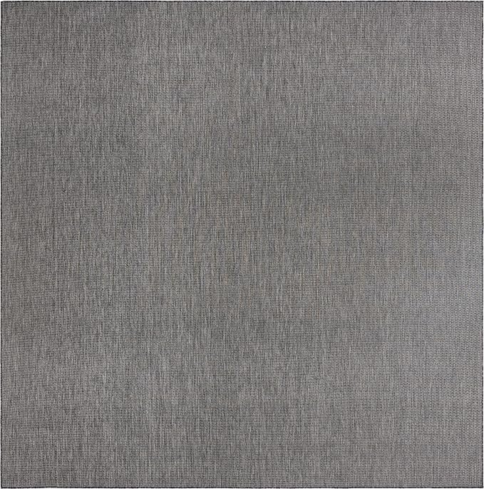 Unique Loom Collection Casual Transitional Solid Heathered Indoor/Outdoor Flatweave Area Rug (13' Square, Black/Ivory)