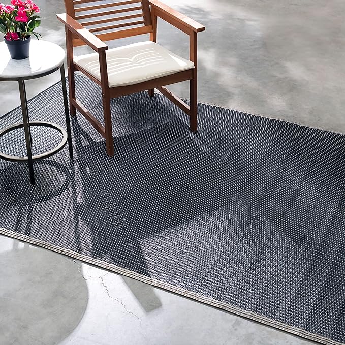 Fab Habitat Outdoor Rug - Waterproof, Fade Resistant, Crease-Free - Premium Recycled Plastic - Neutral Striped - Patio, Deck, Porch, Balcony, Laundry Room - Cancun Shadow - Sand & Black - 4 x 6 ft