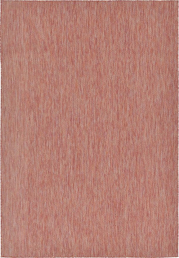 Unique Loom Collection Casual Transitional Solid Heathered Indoor/Outdoor Flatweave Area Rug (7' 1" x 10' Rectangle, Rust Red/Beige)