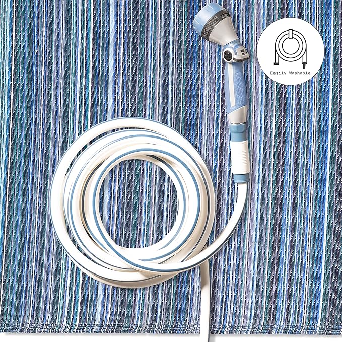 Fab Habitat Outdoor Rug - Waterproof, Fade Resistant, Crease-Free - Premium Recycled Plastic - Striped - Large Patio, Deck, Sunroom, Camping, RV - Cancun - Indigo - 6 x 9 ft